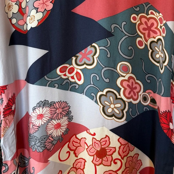 Natori Womens Multicolor Patchwork V Neck Floral Kaftan Dress Size Medium - Picture 4 of 9
